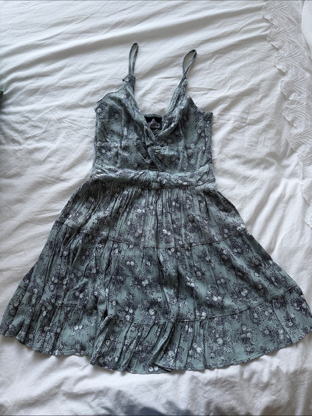 Angie Light Blue Floral Tiered Mini Dress